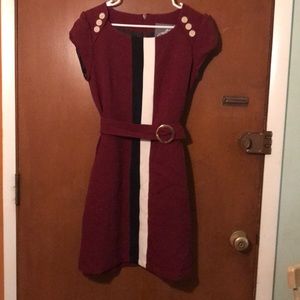Cap-sleeved Maroon Mod Dress